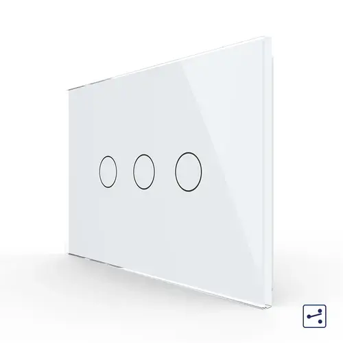 Intrerupator triplu cap scara / cruce cu touch Livolo din sticla, standard italian – Serie noua (Alb)