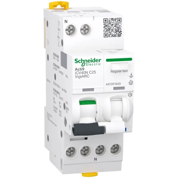 Intreruptor automat diferential Acti9 AFDD, detectie arc electric, iCV40N, 1P+N, curba C, 25A, 6kA, 30mA tip A-SI, VigiARC RCBO Schneider A9TDF3625