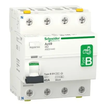 Intreruptor Diferential RCCB Acti9 iID Schneider A9Z51440, 4P, 40A, 30mA, Tip B-EV