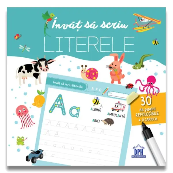 Invat sa scriu literele, 30 de pagini refolosible si carioca