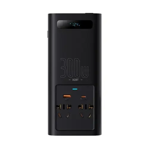 Invertor auto/Incarcator Baseus IGBT Inverter pentru masina, 12V - 220V, 300W, USB-A, USB-C, PD QC3.0 (Negru)