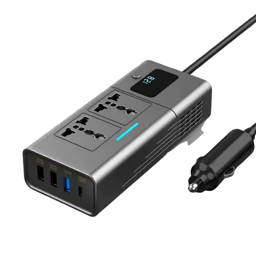 Invertor Auto iSEN 200W Gri, DC12V la AC110V 220V, Multiple Interfete, Ecran Digital, QC3.0 si PD Incarcare Rapida, Protectie Supratensiune, Ventilare