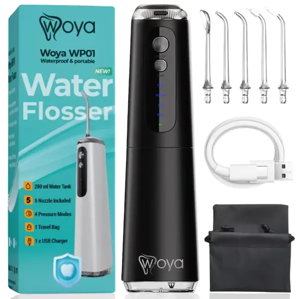 Irigator Bucal Woya WP01, 4 Moduri, 5 Capete, Rezervor 280 ml, Negru