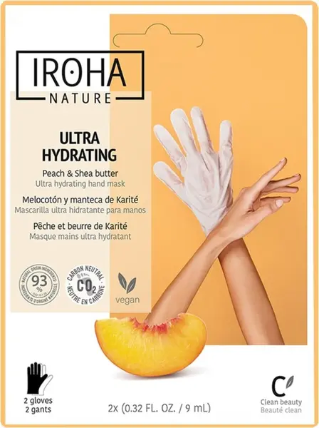Iroha Nature Mască hrănitoare pentru mâini cu piersici, 1 pereche