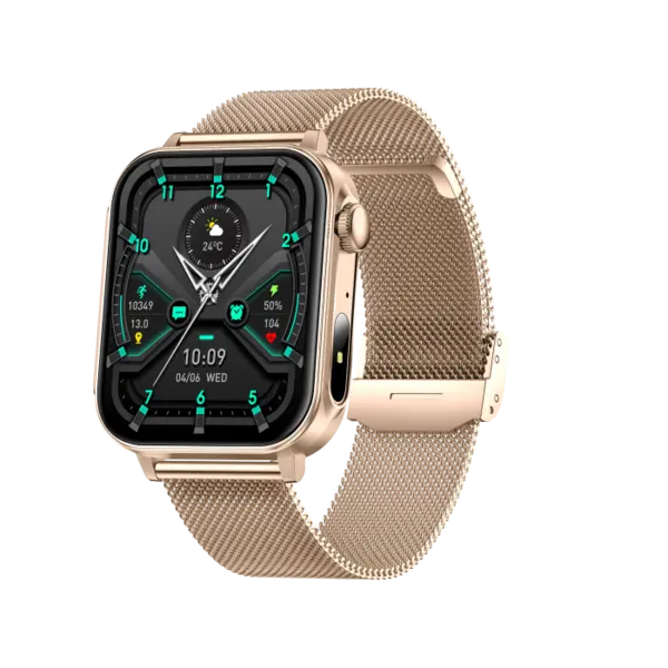 iSEN V96 Smartwatch, Auriu, 1.83 HD, Ritm Cardiac, Tensiune Arteriala, Oxigen in Sange (SpO2), Functie Apel, 280 mAh, IP67, Curea Metal, Aplicatia DaFit, Control Muzica, Vreme, Android 5.2 iOS 9