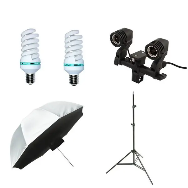 iShoot Kit lumina continua cu 2 becuri E27 85W si umbrela softbox difuzie 92cm
