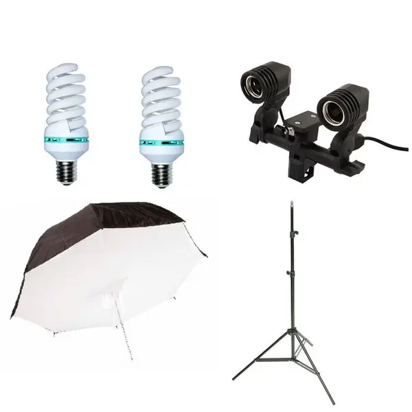 iShoot Kit lumina continua cu 2 becuri si umbrela tip softbox reflexie spate 110cm