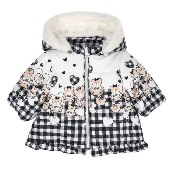 Jacheta copii Chicco matlasata cu gluga, Alb cu negru, 87695-63MFCO