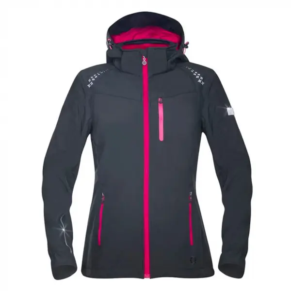 Jacheta softshell neagra femei cu gluga, culoarea negru, Ardon FLORET L, NEGRU-ROZ