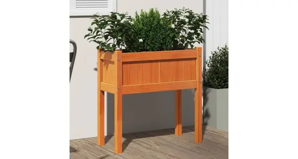 Jardiniera gradina cu picioare maro ceruit 70x31x70 cm lemn pin