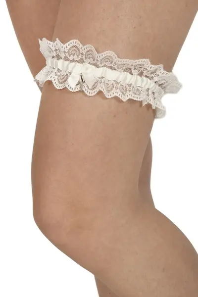 Jartiera dantela, cu accesoriu cheita, alb antic (Marime jartiera: L/XL)
