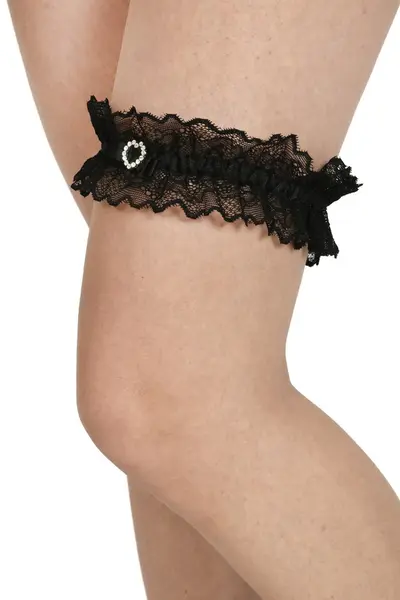 Jartiera dantela cu accesoriu inimioara, negru (Marime jartiera: L/XL)