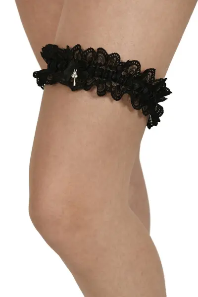 Jartiera din dantela, cu accesoriu cheita, negru (Marime jartiera: L/XL)