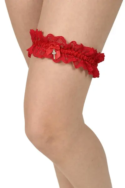 Jartiera din dantela, cu accesoriu cheita, rosu (Marime jartiera: L/XL)