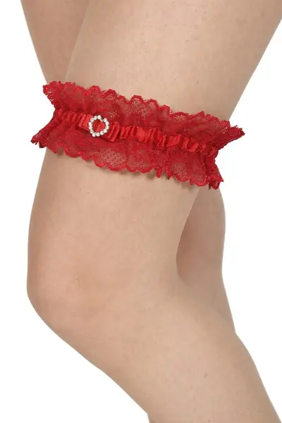 Jartiera din dantela, cu accesoriu inimioara, rosu (Marime jartiera: L/XL)