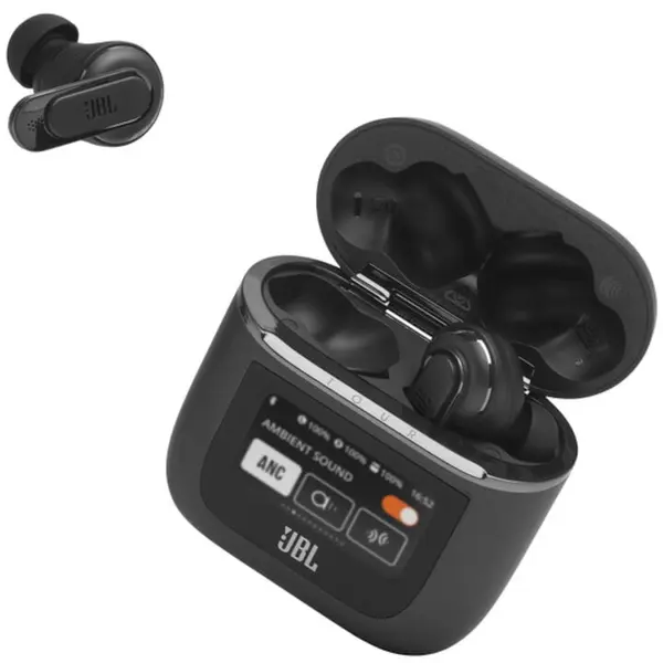 JBL Casti audio true wireless in-ear JBL Tour Pro 2, Smart Case, True Adaptive Noise Cancelling, Smart Ambient, Spatial Sound, Negru