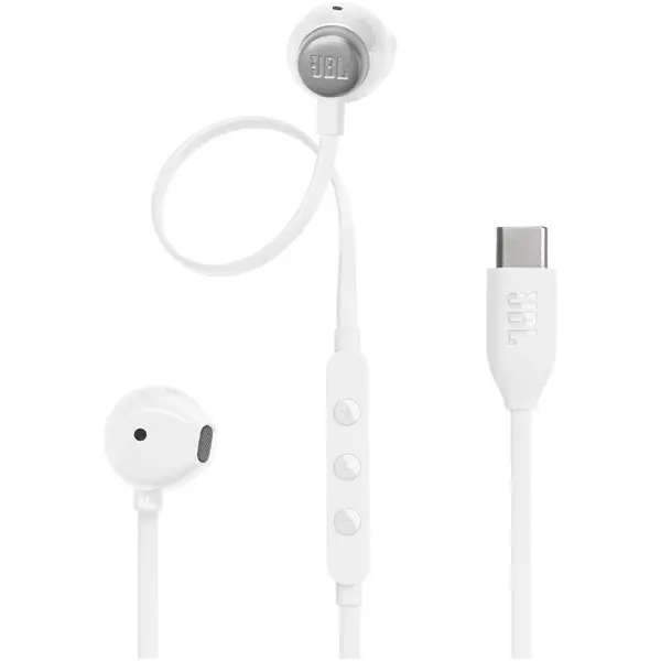JBL Casti In-Ear cu fir JBL Tune 305C, Pure Bass, Hi-Res, USB-C, Alb