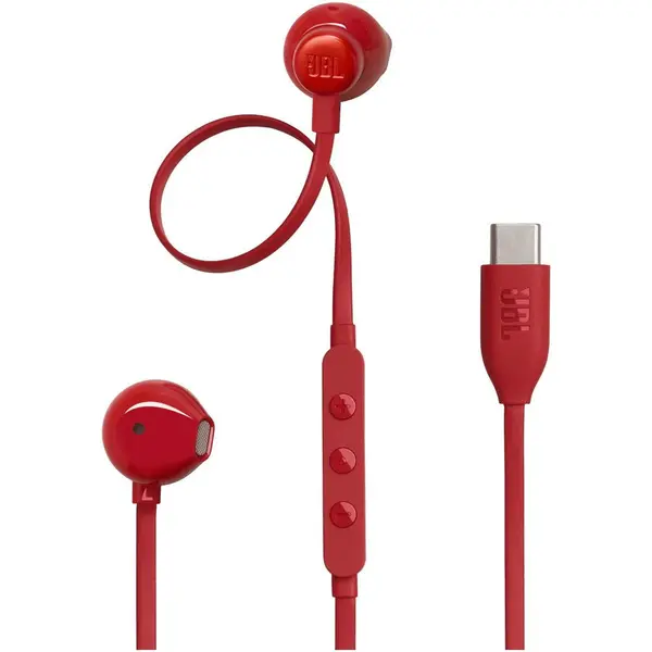 JBL Casti In-Ear cu fir JBL Tune 305C, Pure Bass, Hi-Res, USB-C, Rosu