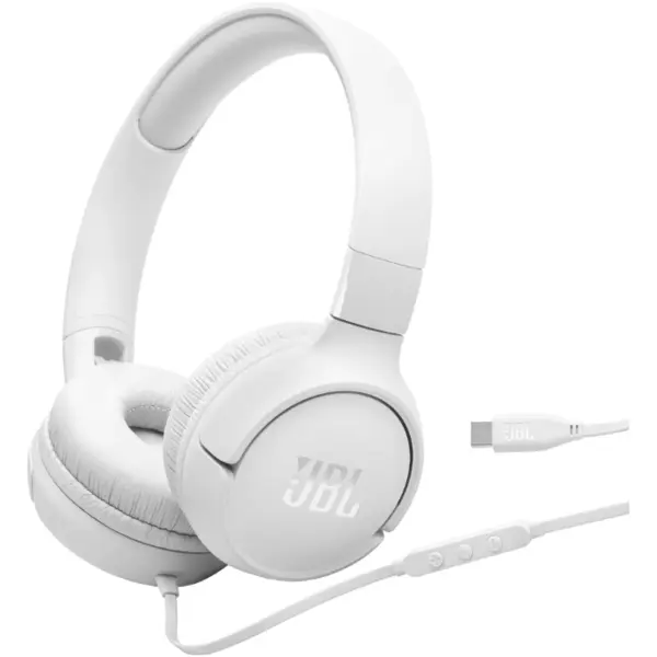 JBL Casti On-ear, JBL Tune 520C, cu fir, Microfon, USB-C, Alb