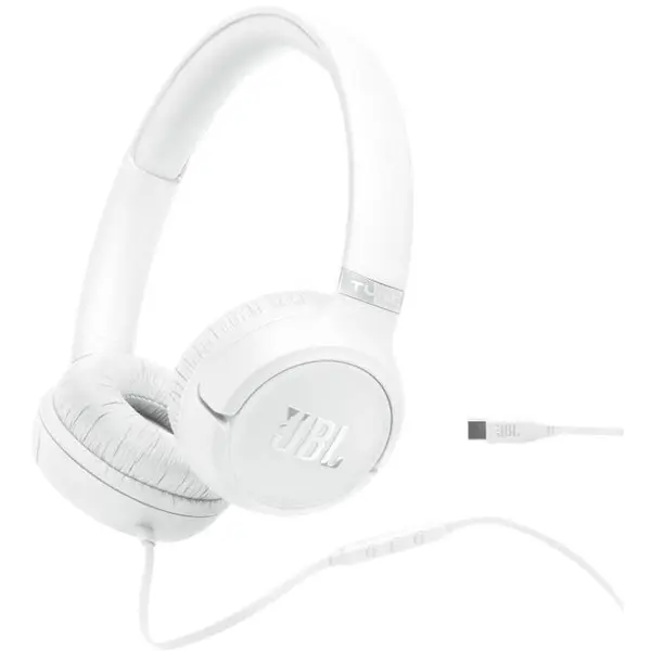 JBL Casti Stereo JBL Tune 530C, Cu fir, On-ear, Microfon, USB-C, Alb
