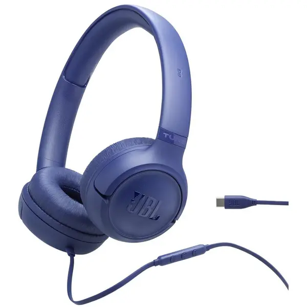 JBL Casti Stereo JBL Tune 530C, Cu fir, On-ear, Microfon, USB-C, Albastru