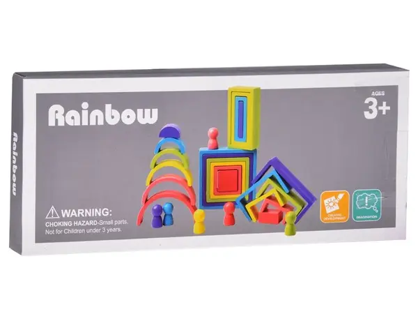 Joc constructie Montessori din lemn - 28 piese , multicolor