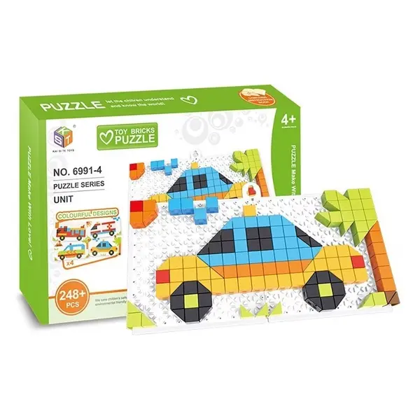 Joc creativ Mozaic Masini - 248 piese Cuburi STEM colorati pentru copii 4 ani+