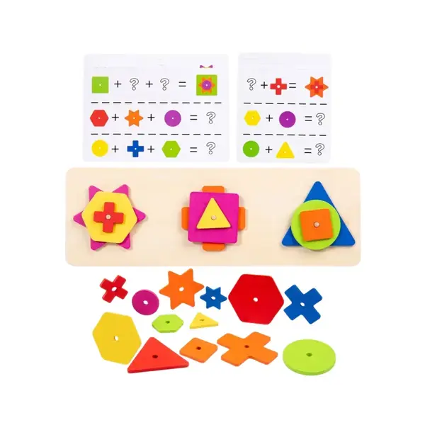 Joc de asociere forme geometrice, 18 piese din lemn, 10 carduri, 3 ani+ - Default Title