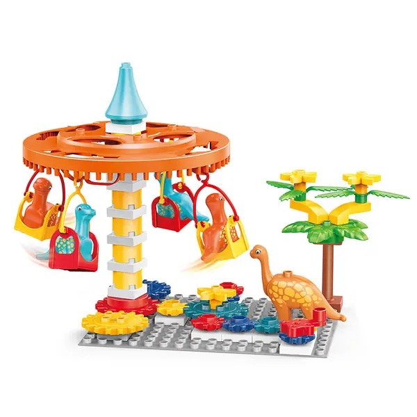 Joc de constructie Invartim Dinozauri, 64 piese, +4 ani