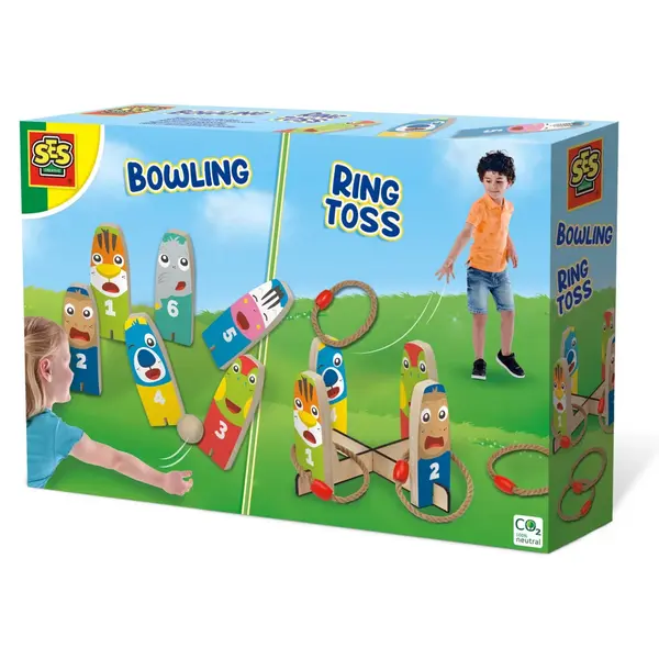 Joc de petrecere - Bowling si aruncarea inelului 2 in 1, 4-8 ani
