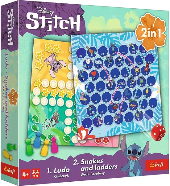 Joc de societate 2 în 1 Lilo & Stitch (Ludo/Snakes and Ladders) - Pentru copii