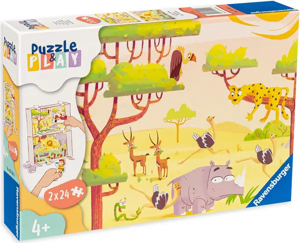 Joc de societate tip puzzle Ravensburger din 2 x 24 de piese - Timp de safari