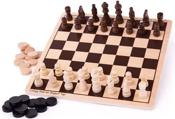 Joc din lemn 2 in 1 Bigjigs - Șah și table