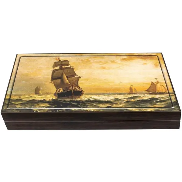 Joc din Lemn Lacuit, Table, Model Corabie, Gemiler, Dimensiune 48 x 58 cm