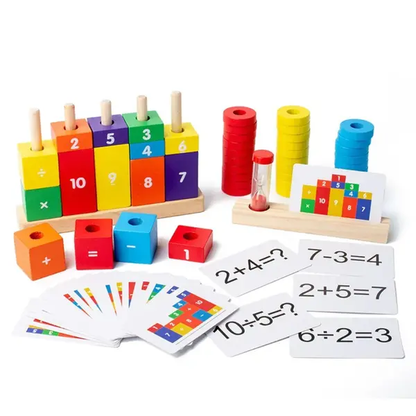 Joc educativ Aritmetica de Bază, piese din lemn și carduri interactive, 3 ani+ - Default Title