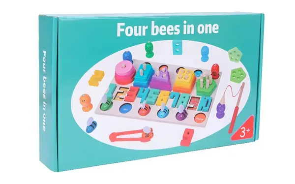 Joc educativ Montessori 4-in-1 - sortare forme si culori din lemn