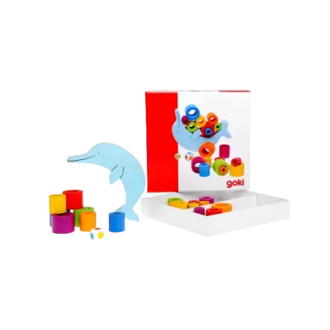 Joc educativ pentru indemanare, din lemn, echilibru Delfini, 4 ani, Goki 56901
