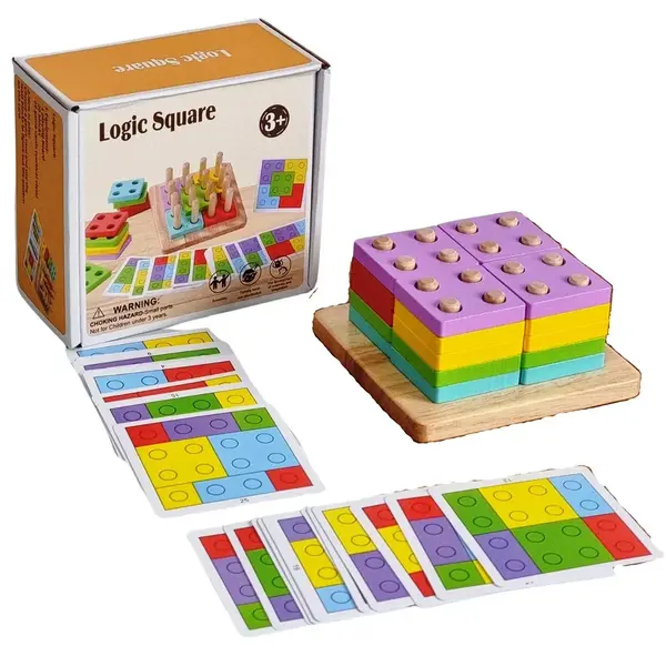 Joc Geometric Tip Tetris din Lemn – 20 Piese Colorate - Default Title