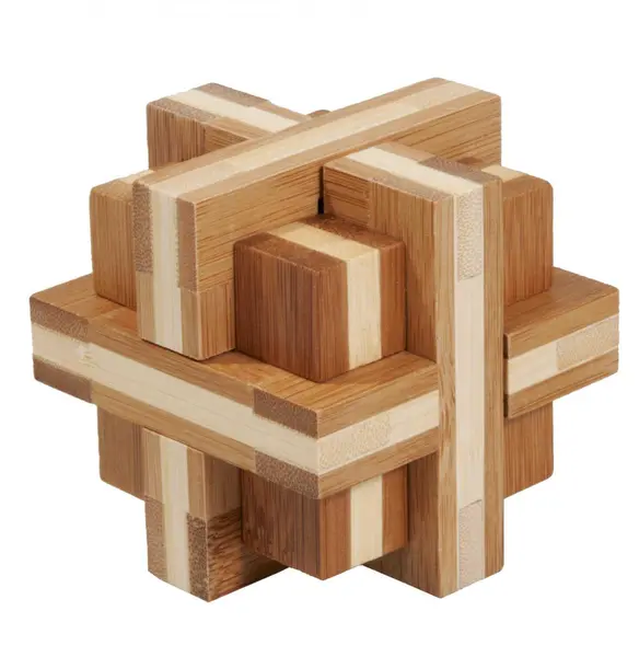 Joc logic IQ din lemn bambus Double cross 8.5 cm