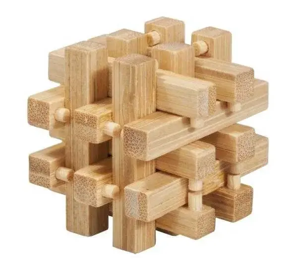 Joc logic IQ din lemn bambus in cutie metalica-2 9.4 cm