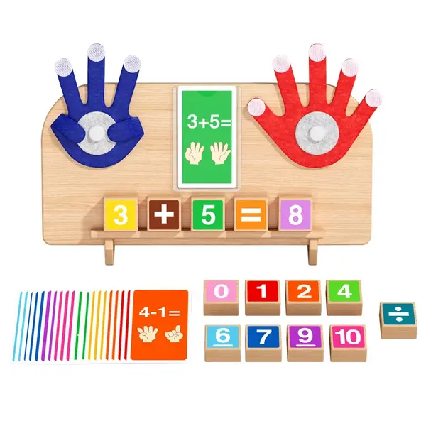Joc Montessori matematic cu degete si cifre din lemn