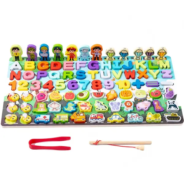 Joc Montessori multifunctional 8-in-1 - scoliti litere si numere din lemn ZukiToys.ro