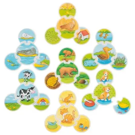 Joc puzzle de asociere Animalele - hrana, mediul de viata si puii