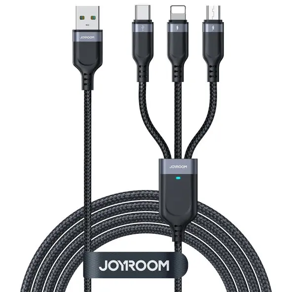 JOYROOM Cablu Incarcare USB-A - Lightning / microUSB / USB-C Joyroom S-A18 3in1, 20W, 0.3m, Negru