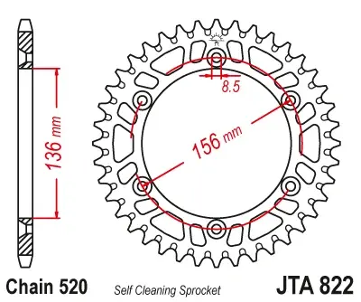 JT - Foaie (spate) Aluminiu JTA822, 52 dinti - Husqvarna 90-