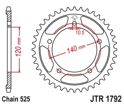 JT - Foaie (spate) JTR1792, 45 dinti - GSX-R600 01 750 06 Tri TT600