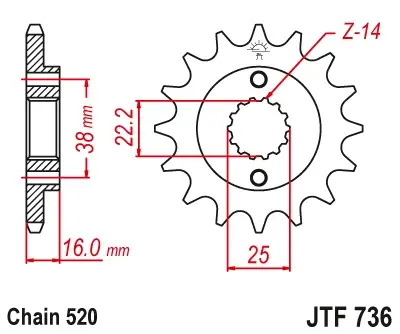 JT - Pinion (fata) JTF736, 14 dinti - Ducati 748Biposto E RS SP 750