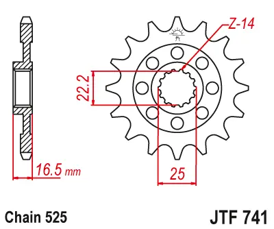 JT - Pinion (fata) JTF741, 14 dinti - Ducati 848 1098 1198 1200