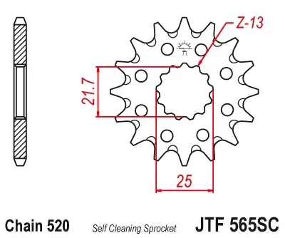 JT - Pinion MX (fata) JTF565SC, 12 dinti - YZ400-450F WR450 XT500 -83