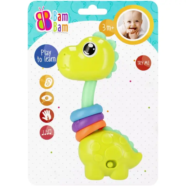 Jucarie bebelusi, BamBam, Dinozaurul cu inele, Verde